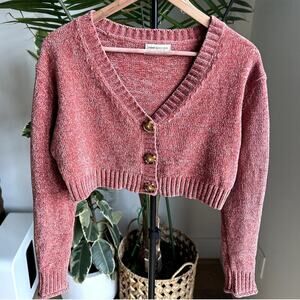 Urban Outfitters Pink Chenille Cropped Cardigan Sweater S | Cozy Soft Y2K